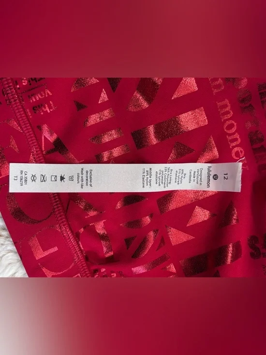 Lululemon Red Foil Sports Bralette with Various Text Size 12 - Picture 6 of 7